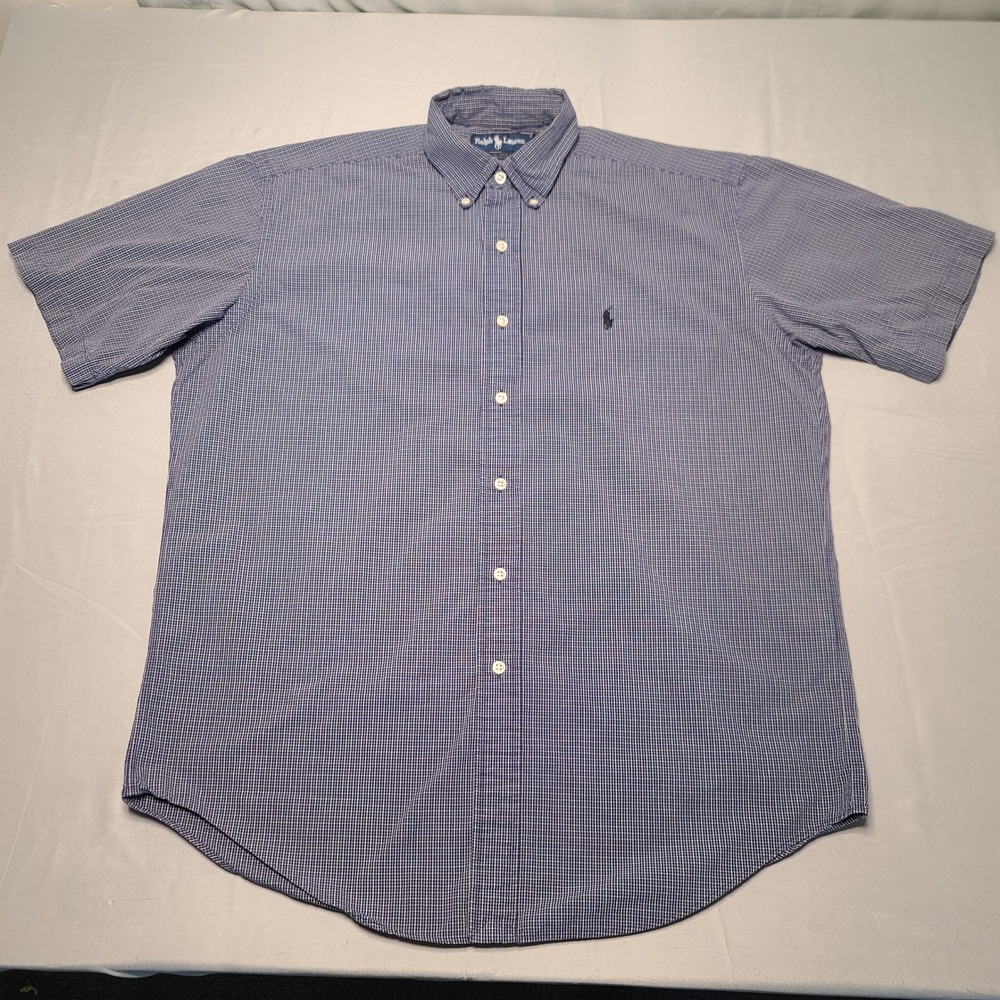 VTG Ralph Lauren Blake Shirt Mens Medium Blue Micro Check Old Money Cotton Pony - Picture 3 of 7